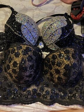La SENZA Black Embellished Lace Sequin Bra Duo